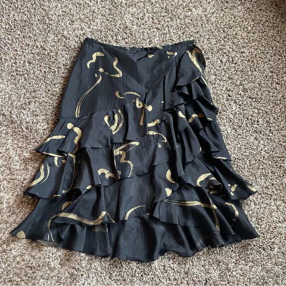 Ralph Lauren Black and Gold Silk Skirt - 8 - Picture 1 of 5